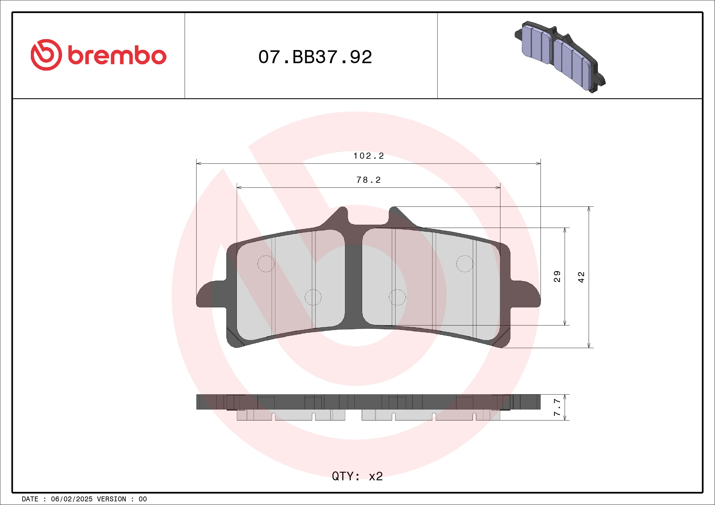 Brembo Remblokkenset, schijfrem 07BB3792