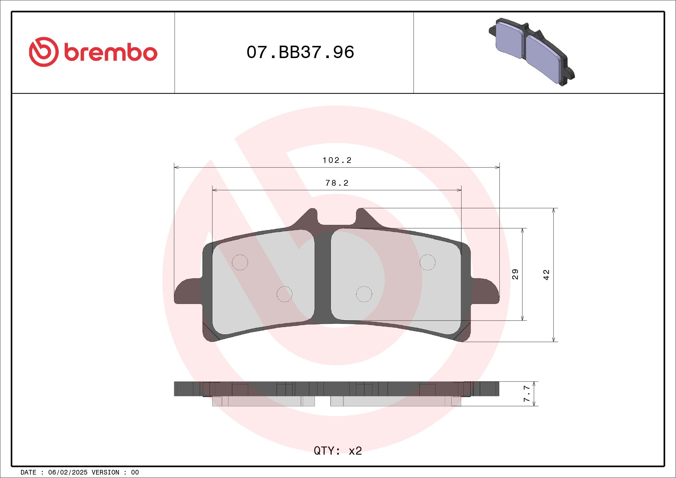 Brembo Remblokkenset, schijfrem 07BB3796