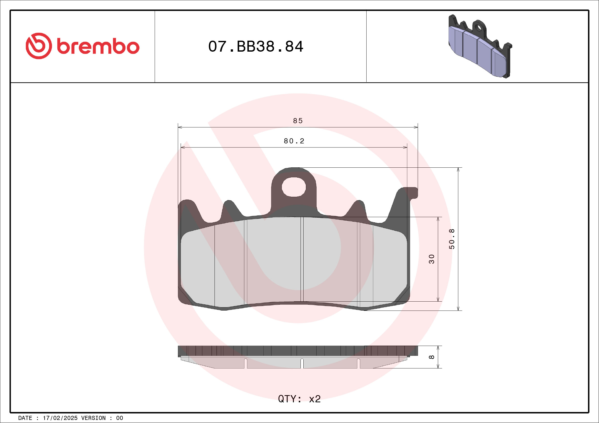 Brembo Remblokkenset, schijfrem 07BB3884