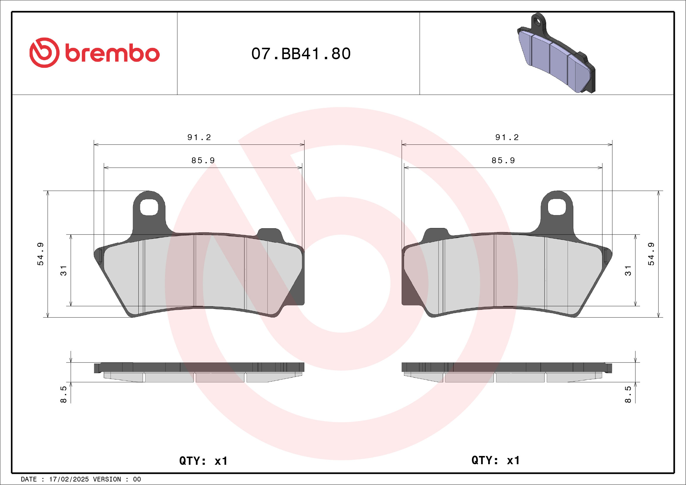 Remblokkenset, schijfrem Brembo 07BB4180
