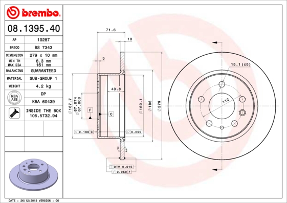 Brembo Remschijven 08.1395.40