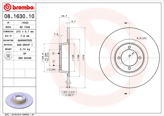 Remschijven Brembo 08.1630.10