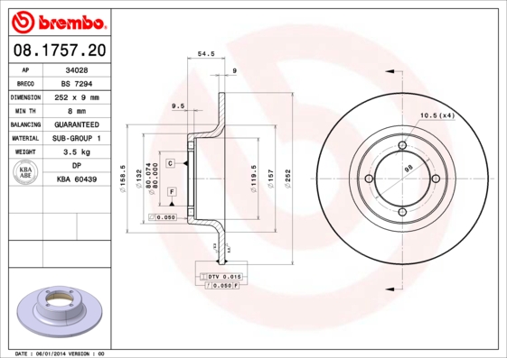 Brembo Remschijven 08.1757.20