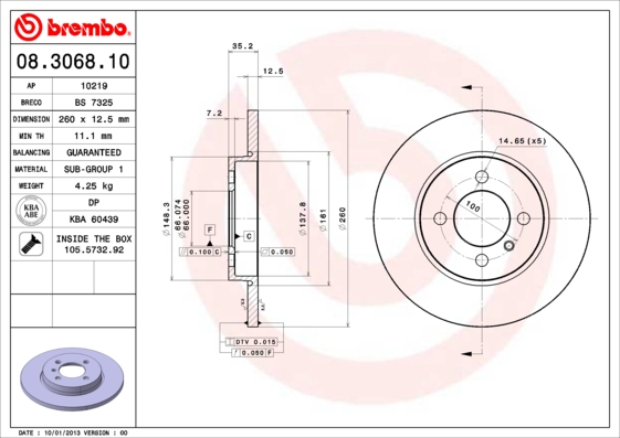 Brembo Remschijven 08.3068.10