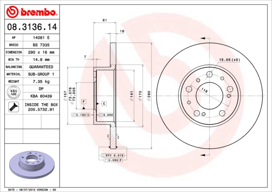 Brembo Remschijven 08.3136.14