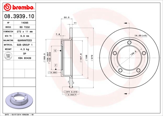 Brembo Remschijven 08.3939.10