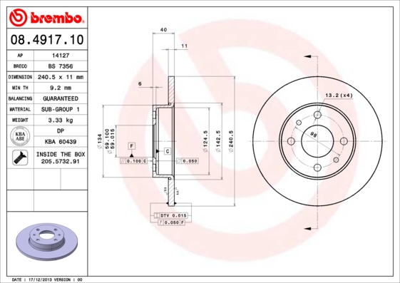 Brembo Remschijven 08.4917.10