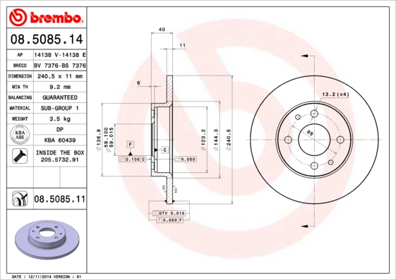 Brembo Remschijven 08.5085.11