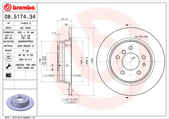 Remschijven Brembo 08.5174.34