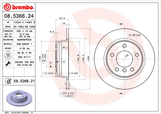 Brembo Remschijven 08.5366.21