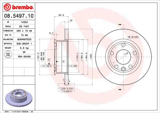 Remschijven Brembo 08.5497.10