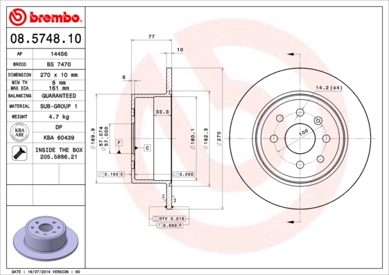 Remschijven Brembo 08.5748.10