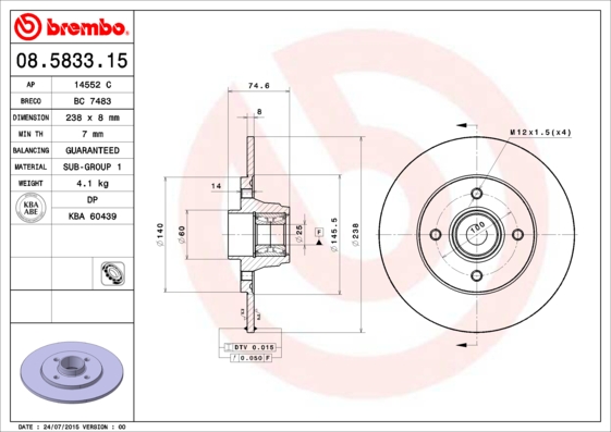 Brembo Remschijven 08.5833.15