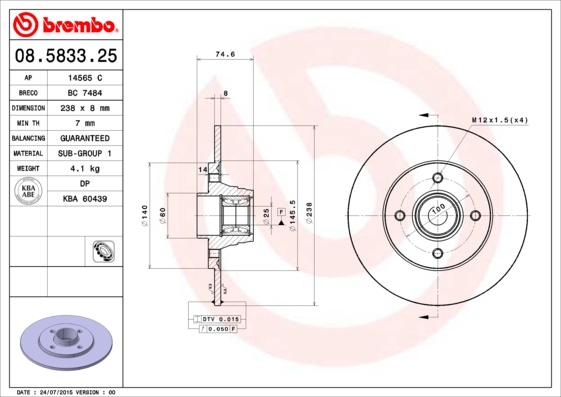 Brembo Remschijven 08.5833.25