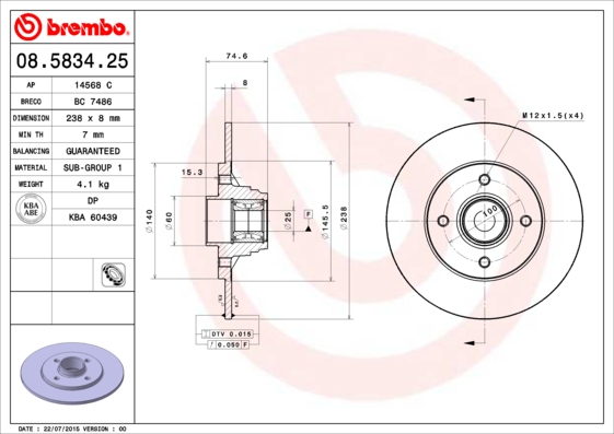 Remschijven Brembo 08.5834.25