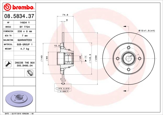 Brembo Remschijven 08.5834.37