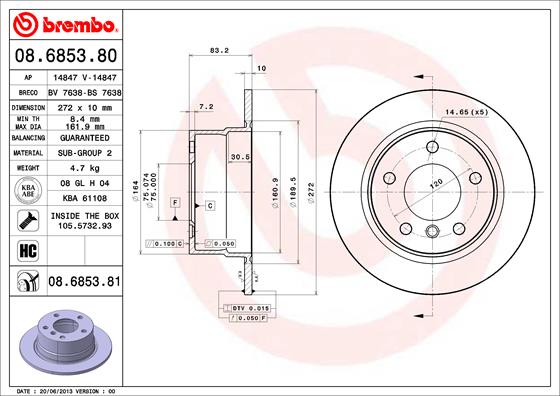 Remschijven Brembo 08.6853.81