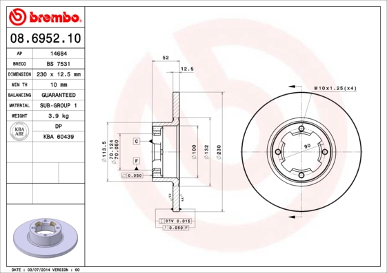 Brembo Remschijven 08.6952.10