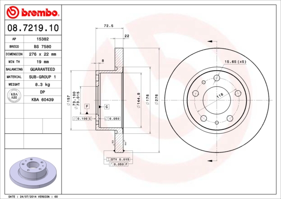 Remschijven Brembo 08.7219.10