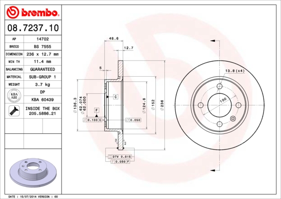 Brembo Remschijven 08.7237.10