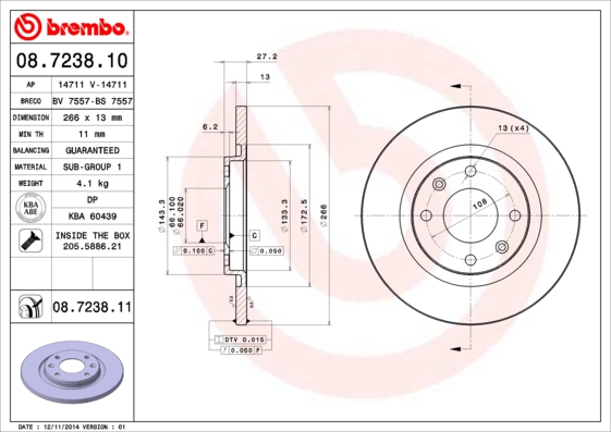 Remschijven Brembo 08.7238.11