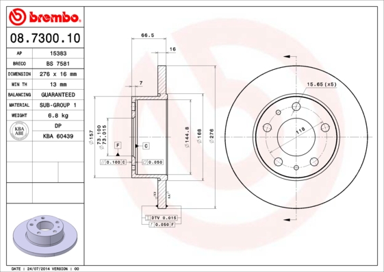 Brembo Remschijven 08.7300.10