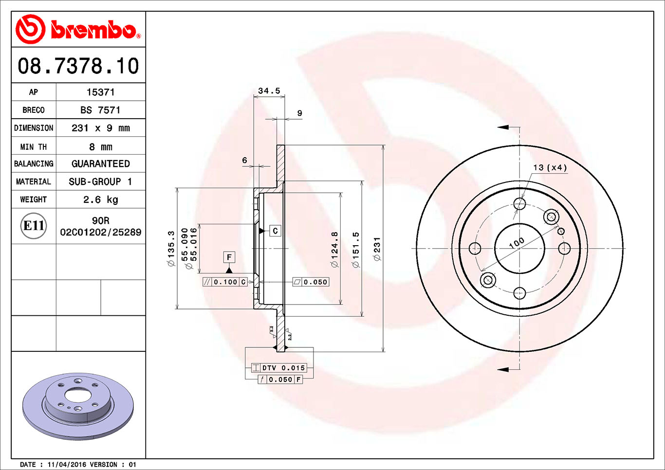 Brembo Remschijven 08.7378.10