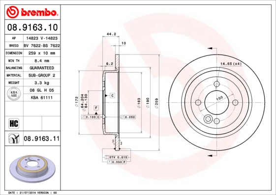 Brembo Remschijven 08.9163.10