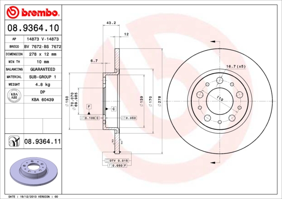 Brembo Remschijven 08.9364.10