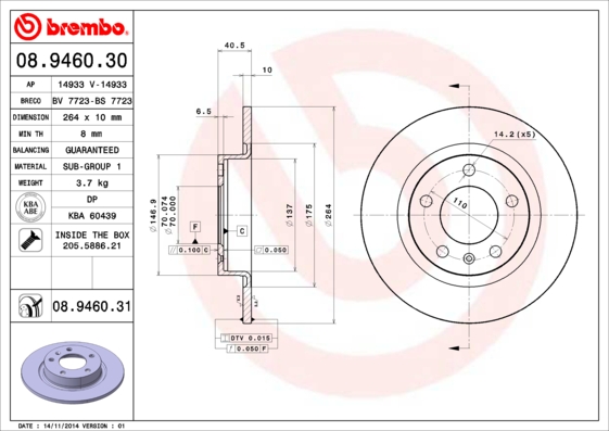 Remschijven Brembo 08.9460.31