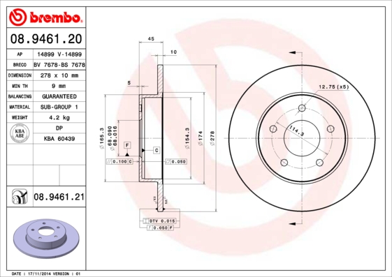 Brembo Remschijven 08.9461.21