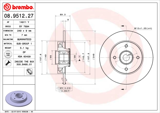 Brembo Remschijven 08.9512.27