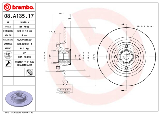 Brembo Remschijven 08.A135.17