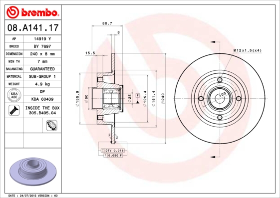 Brembo Remschijven 08.A141.17