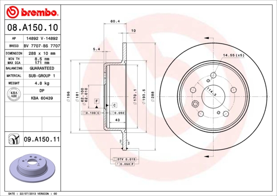 Brembo Remschijven 08.A150.11