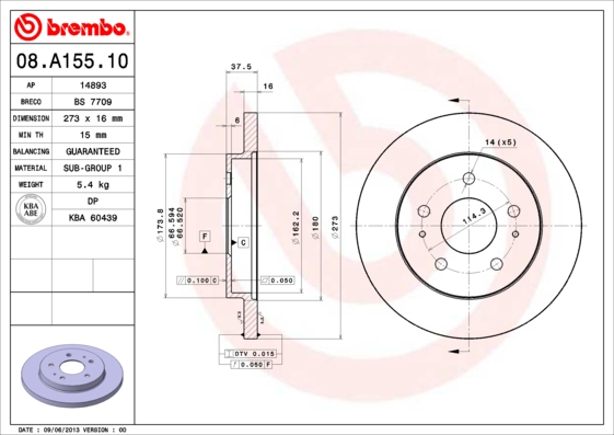 Brembo Remschijven 08.A155.10