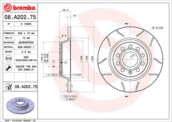 Remschijven Brembo 08.A202.75