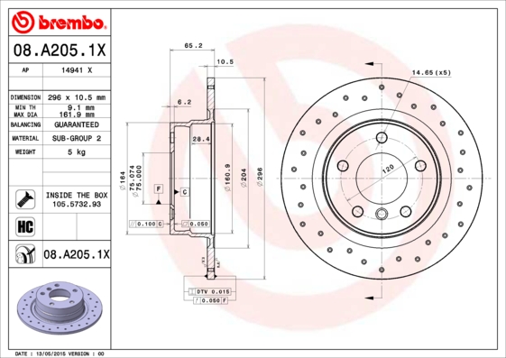 Brembo Remschijven 08.A205.1X