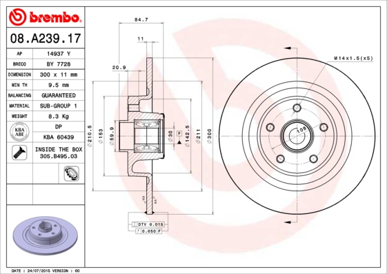 Remschijven Brembo 08.A239.17