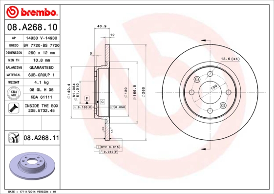 Brembo Remschijven 08.A268.11