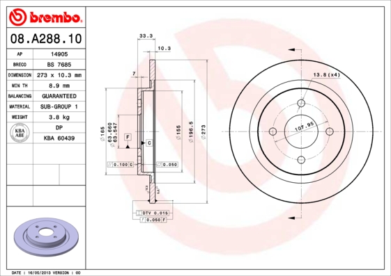 Brembo Remschijven 08.A288.10