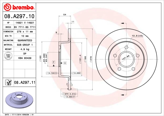 Brembo Remschijven 08.A297.11