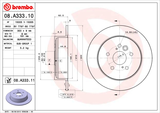 Brembo Remschijven 08.A333.11