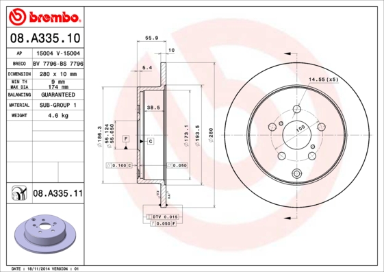 Brembo Remschijven 08.A335.11