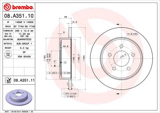 Brembo Remschijven 08.A351.11