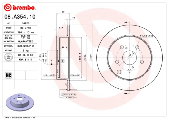 Brembo Remschijven 08.A354.10