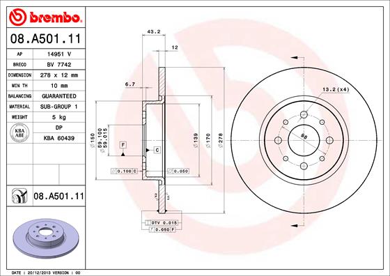 Brembo Remschijven 08.A501.11