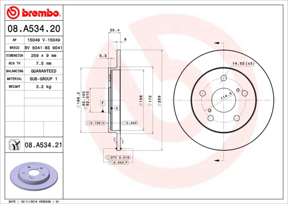 Brembo Remschijven 08.A534.21