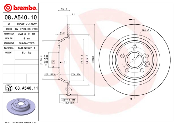 Brembo Remschijven 08.A540.11