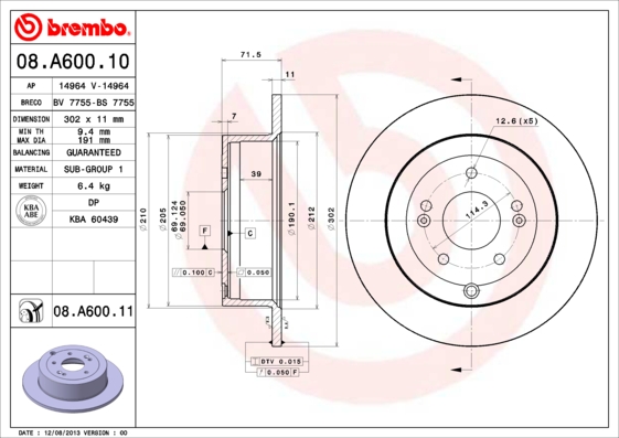 Remschijven Brembo 08.A600.11